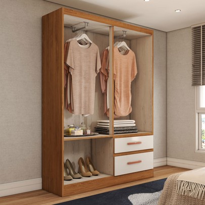 Guarda-Roupa Solteiro Boulevard 4 Portas 2 Gavetas Off White/Nogueira - Panorama Móveis