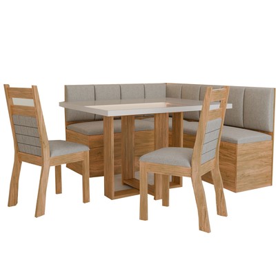 Canto Alemão Prisma com 2 Cadeiras Mel/Veludo Perola/Off White - Panorama Móveis