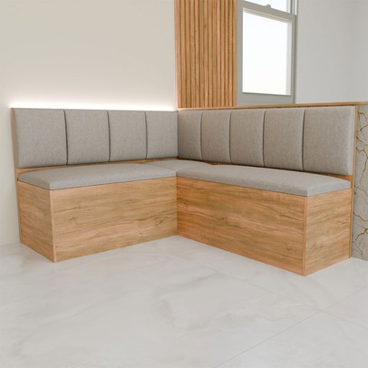 Canto Alemão Prisma com 2 Cadeiras Mel/Veludo Perola/Off White - Panorama Móveis