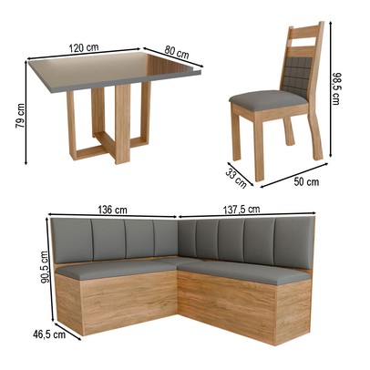 Canto Alemão Prisma com 2 Cadeiras Mel/Grafite/Veludo Grafite - Panorama Móveis