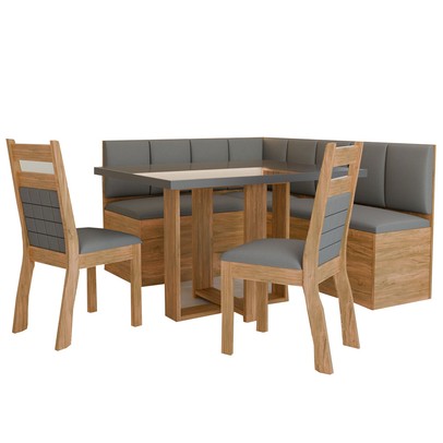 Canto Alemão Prisma com 2 Cadeiras Mel/Grafite/Veludo Grafite - Panorama Móveis