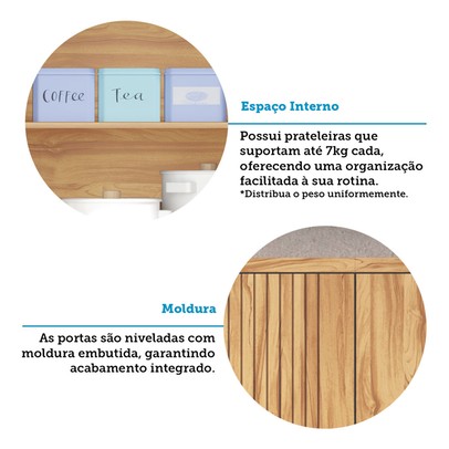 Armário Aéreo Cozinha 120 Cm Sauvignon 3 Portas 2 Prateleiras 100% Mdf Amêndoa - Rio Doce
