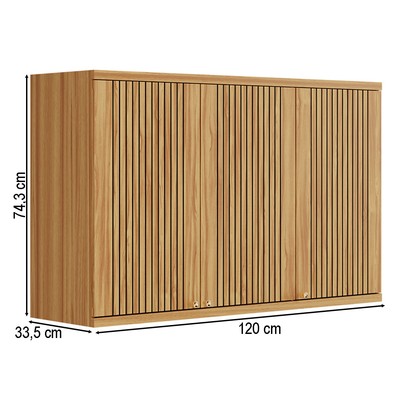 Armário Aéreo Cozinha 120 Cm Sauvignon 3 Portas 2 Prateleiras 100% Mdf Amêndoa - Rio Doce