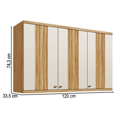 Armário Aéreo Cozinha 120 Cm Sauvignon 3 Portas 100% Mdf Amêndoa/Off White - Rio Doce
