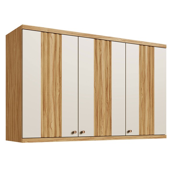 Armário Aéreo Cozinha 120 Cm Sauvignon 3 Portas 100% Mdf Amêndoa/Off White - Rio Doce