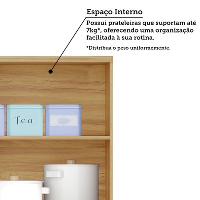 Armário Aéreo Cozinha 120 Cm Sauvignon 3 Portas 100% Mdf Amêndoa/Off White - Rio Doce
