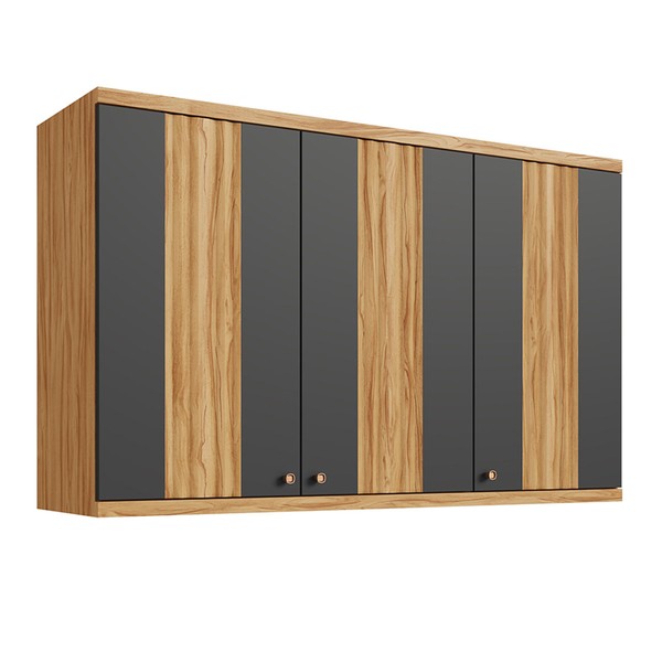 Armário Aéreo Cozinha 120 Cm Sauvignon 3 Portas 100% Mdf Amêndoa/Chumbo - Rio Doce