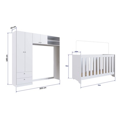 Quarto de Bebê Completo 3 em 1 Imaginação 4 Portas Branco - Pnr Móveis