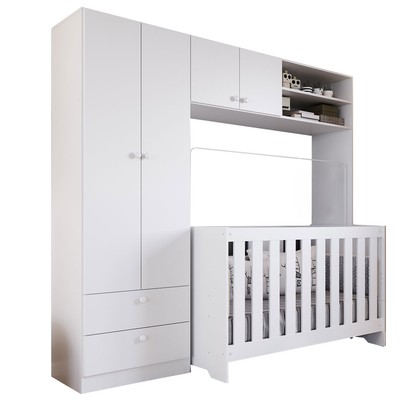 Quarto de Bebê Completo 3 em 1 Imaginação 4 Portas Branco - Pnr Móveis