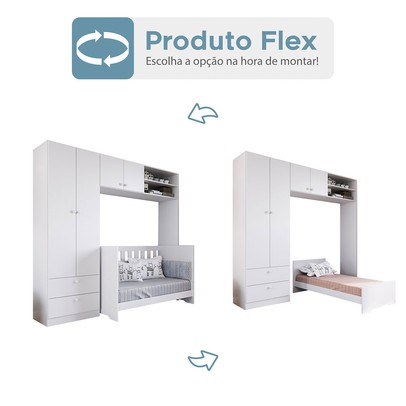 Quarto de Bebê Completo 3 em 1 Imaginação 4 Portas Branco - Pnr Móveis