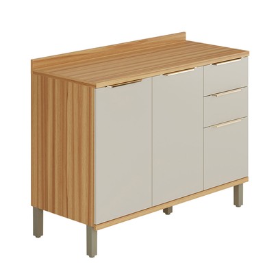 Balcão de Cozinha 120 Cm Sauvignon 2 Portas 3 Gavetas 100% Mdf Amêndoa/Off White - Rio Doce