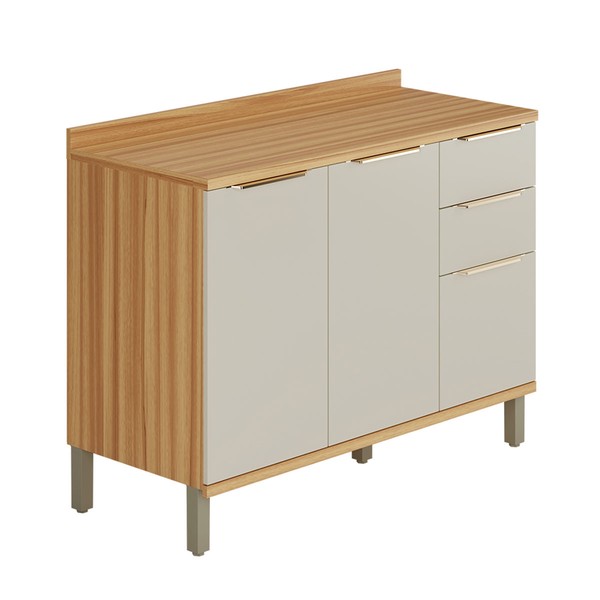 Balcão de Cozinha 120 Cm Sauvignon 2 Portas 3 Gavetas 100% Mdf Amêndoa/Off White - Rio Doce