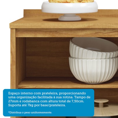 Balcão de Cozinha 120 Cm Sauvignon 2 Portas 3 Gavetas 100% Mdf Amêndoa/Off White - Rio Doce