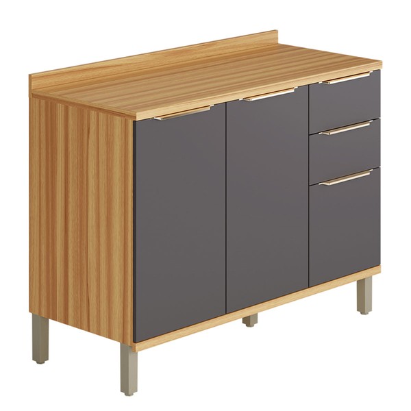 Balcão de Cozinha 120 Cm Sauvignon 2 Portas 3 Gavetas 100% Mdf Amêndoa/Chumbo - Rio Doce
