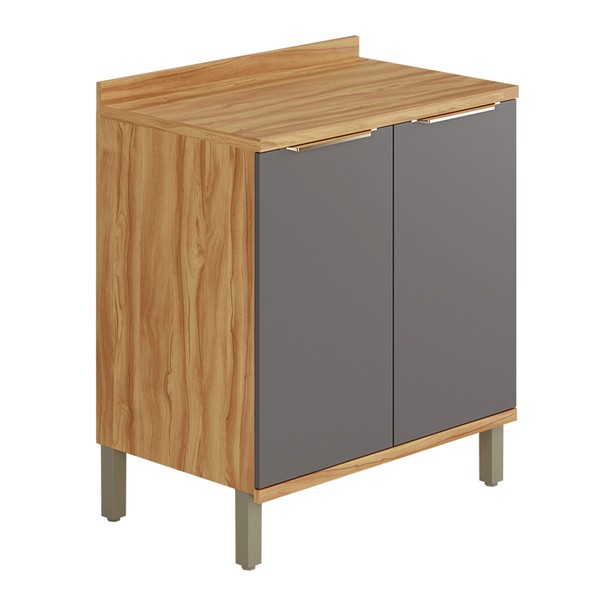 Balcão de Cozinha 80 Cm Sauvignon 2 Portas 100% Mdf Amêndoa/Chumbo - Rio Doce