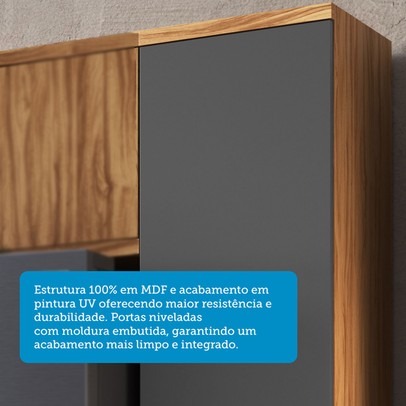 Paneleiro Sauvignon 2 Portas 4 Prateleiras 100% Mdf Amêndoa/Chumbo - Rio Doce