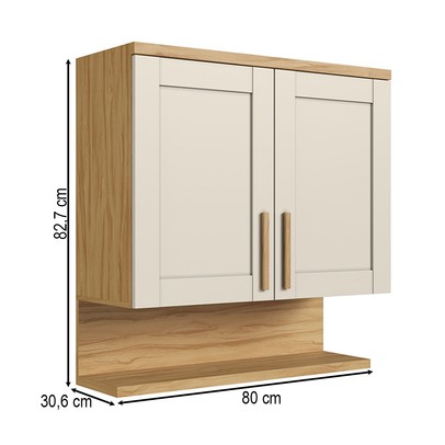 Armário Aéreo Cozinha 80 Cm Riesling 2 Portas 100% Mdf Amêndoa/Off White - Rio Doce
