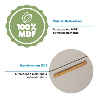 Balcão de Cozinha 80 Cm Riesling 1 Gaveta 1 Porta 100% Mdf Amêndoa/Off White - Rio Doce