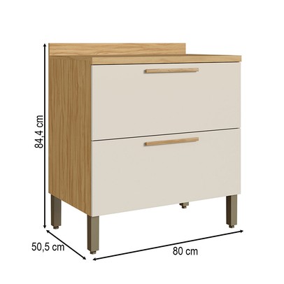 Balcão de Cozinha 80 Cm Riesling 1 Gaveta 1 Porta 100% Mdf Amêndoa/Off White - Rio Doce