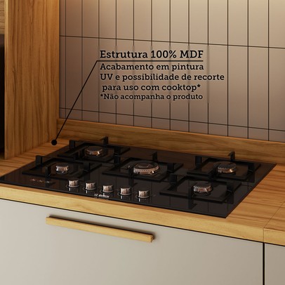 Balcão de Cozinha 80 Cm Riesling 1 Gaveta 1 Porta 100% Mdf Amêndoa/Off White - Rio Doce