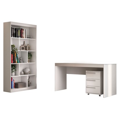 Escritório Completo 3 Gavetas Branco Fosco Cj-044 - Hecol Móveis
