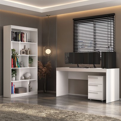 Escritório Completo 3 Gavetas Branco Fosco Cj-044 - Hecol Móveis
