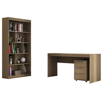 Escritório Completo 3 Gavetas Avelã  Cj-044 - Hecol Móveis