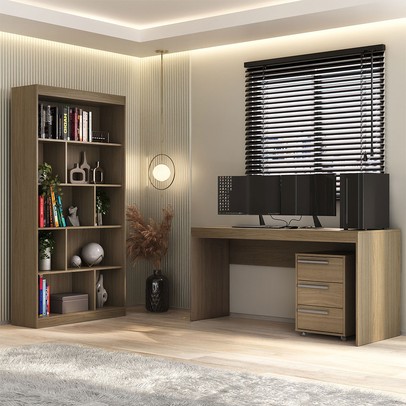 Escritório Completo 3 Gavetas Avelã  Cj-044 - Hecol Móveis