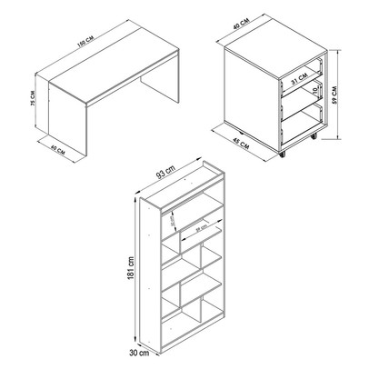 Escritório Completo 3 Gavetas Onix Tx Cj-044 - Hecol Móveis