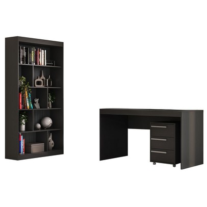 Escritório Completo 3 Gavetas Onix Tx Cj-044 - Hecol Móveis