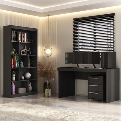 Escritório Completo 3 Gavetas Onix Tx Cj-044 - Hecol Móveis