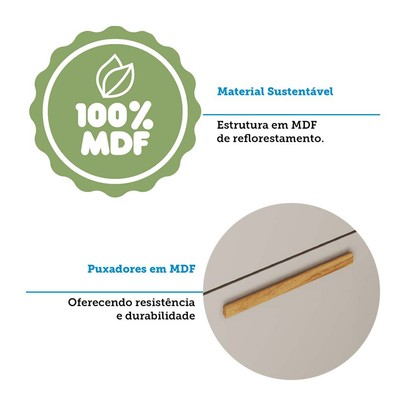 Balcão de Cozinha 120 Cm Riesling 3 Portas 2 Gavetas 100% Mdf Amêndoa/Off White - Rio Doce