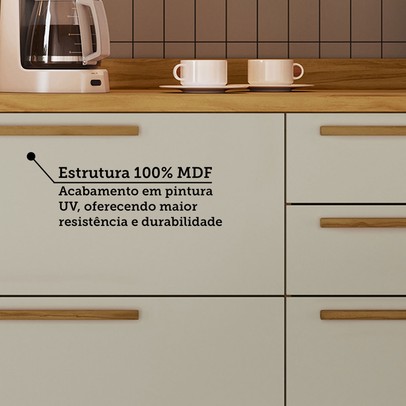Balcão de Cozinha 120 Cm Riesling 3 Portas 2 Gavetas 100% Mdf Amêndoa/Off White - Rio Doce