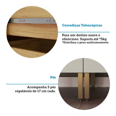 Balcão de Cozinha 120 Cm Riesling 3 Portas 2 Gavetas 100% Mdf Amêndoa/Off White - Rio Doce