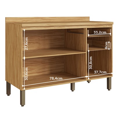 Balcão de Cozinha 120 Cm Riesling 3 Portas 2 Gavetas 100% Mdf Amêndoa/Off White - Rio Doce