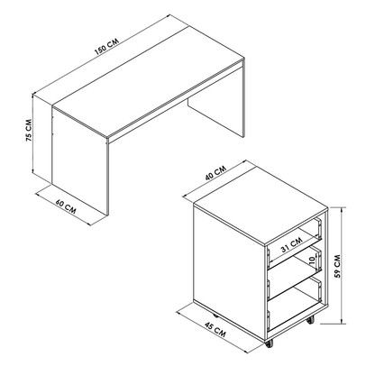 Escritório Completo 3 Gavetas Branco Fosco Cj-045 - Hecol Móveis