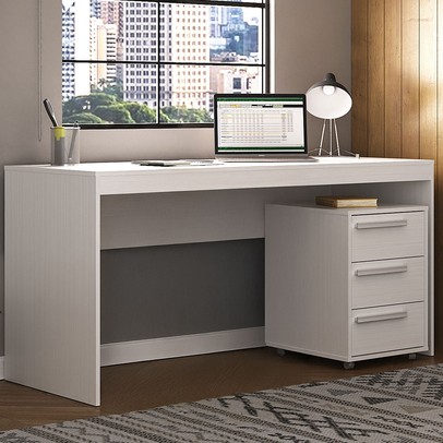 Escritório Completo 3 Gavetas Branco Fosco Cj-045 - Hecol Móveis