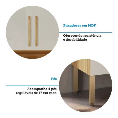 Paneleiro Riesling 4 Portas 2 Prateleiras 100% Mdf Amêndoa/Off White - Rio Doce