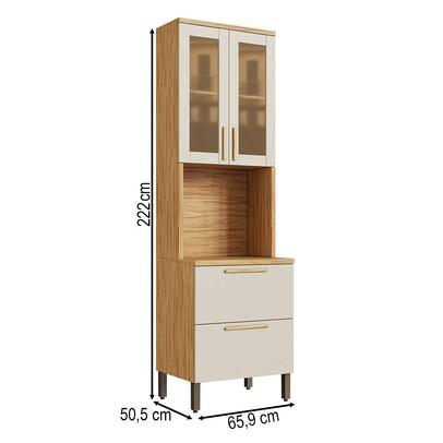 Paneleiro Riesling 4 Portas 2 Prateleiras 100% Mdf com Vidro Amêndoa/Off White - Rio Doce