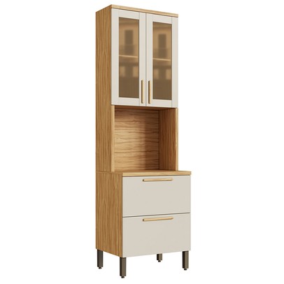 Paneleiro Riesling 4 Portas 2 Prateleiras 100% Mdf com Vidro Amêndoa/Off White - Rio Doce