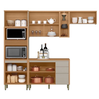 Cozinha Completa Allune 10 Portas 3 Gavetas 100% Mdf Jequitibá/Gris- Linea Brasil