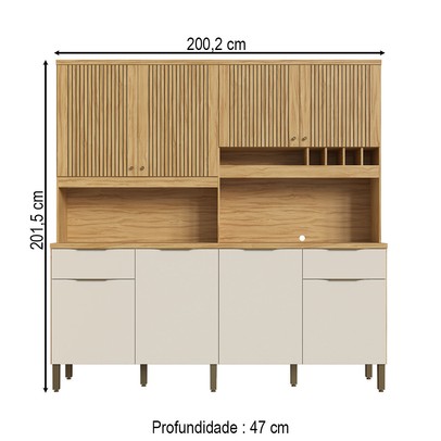 Cozinha Compacta Concord 8 Portas 2 Gavetas 100% Mdf Amêndoa/Off White - Rio Doce