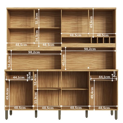 Cozinha Compacta Concord 8 Portas 2 Gavetas 100% Mdf Amêndoa/Off White - Rio Doce