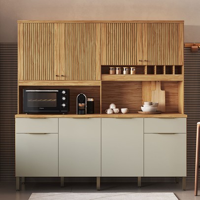 Cozinha Compacta Concord 8 Portas 2 Gavetas 100% Mdf Amêndoa/Off White - Rio Doce