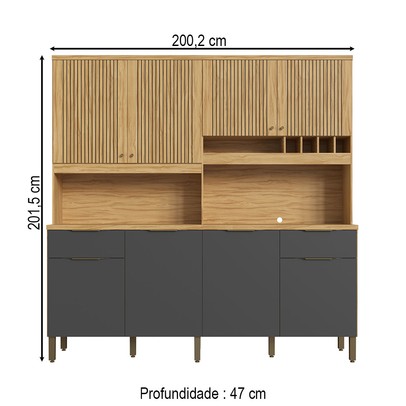 Cozinha Compacta Concord 8 Portas 2 Gavetas 100% Mdf Amêndoa/Chumbo - Rio Doce