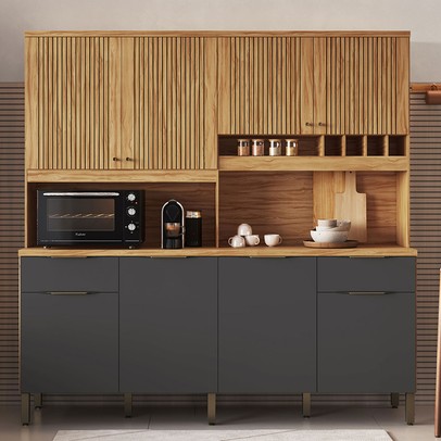 Cozinha Compacta Concord 8 Portas 2 Gavetas 100% Mdf Amêndoa/Chumbo - Rio Doce
