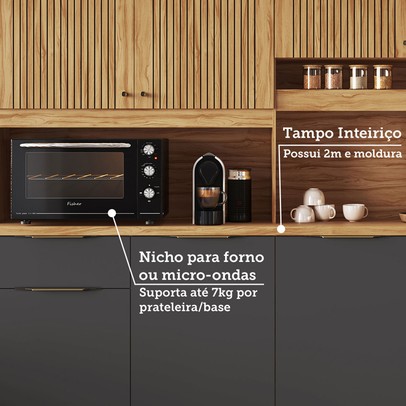 Cozinha Compacta Concord 8 Portas 2 Gavetas 100% Mdf Amêndoa/Chumbo - Rio Doce