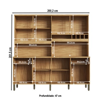 Cozinha Compacta Concord 8 Portas 2 Gavetas 100% Mdf Amêndoa/Chumbo - Rio Doce