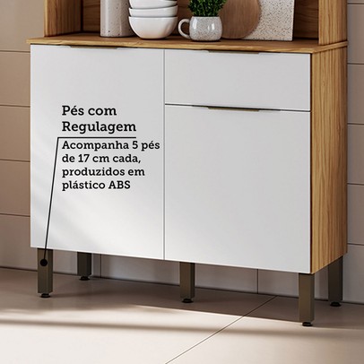 Cozinha Compacta Moscato 1 Gaveta 4 Portas 100% Mdf Amêndoa/Branco - Rio Doce