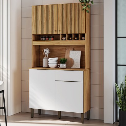 Cozinha Compacta Moscato 1 Gaveta 4 Portas 100% Mdf Amêndoa/Branco - Rio Doce